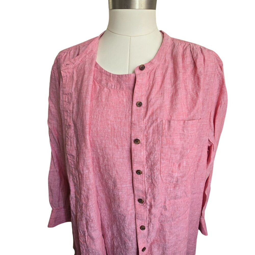 Lands End Womens Pink Linen Button-Up Long Sleeve Shacket & Tunic Top 2X CM2016